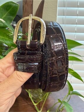 Men's Vintage Dark Brown Croc-Embossed Glazed Finish Leather Belt Sz 50